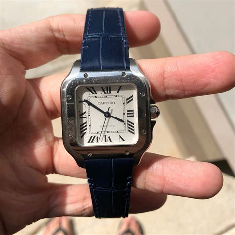 cartier santos medium strap size|cartier santos on leather strap.